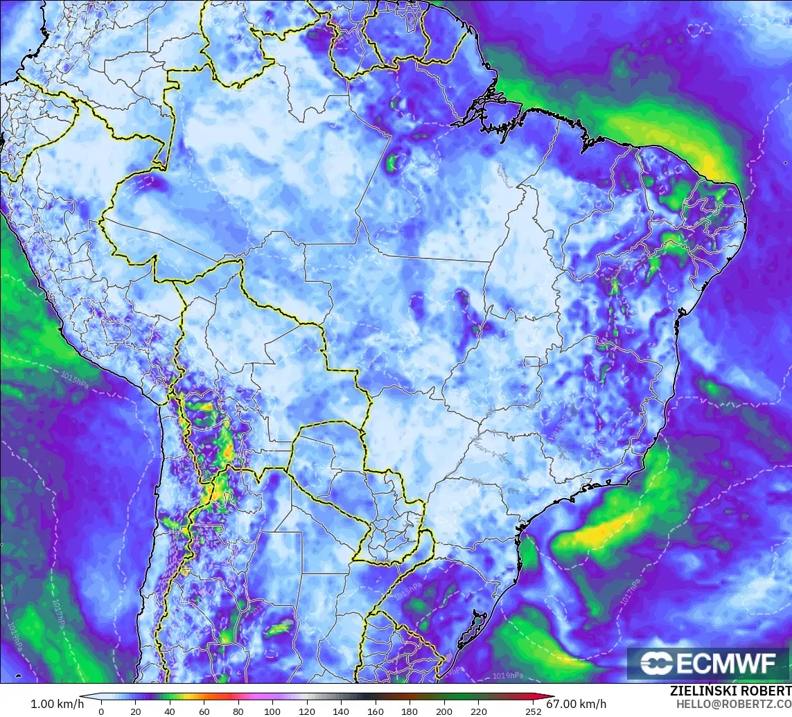 ECMWF IFS 0.25° model - Brezilya, En Yüksek Rüzgâr