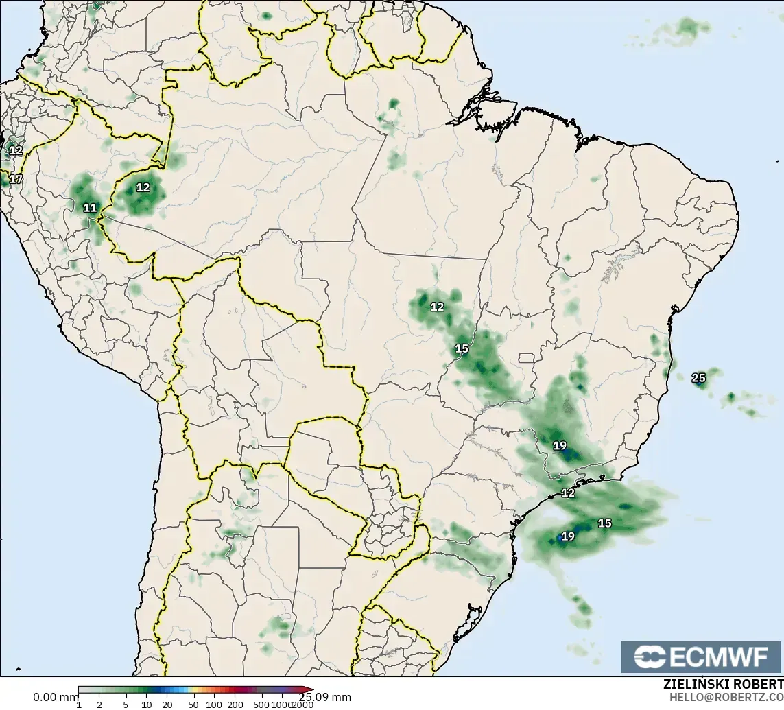 ECMWF IFS 0.25° model - Brezilya, Yağış Birikimi