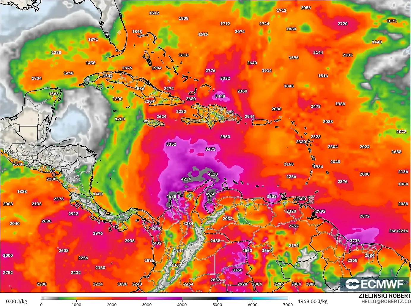 ECMWF IFS 0.25° model - Karayipler, CAPE