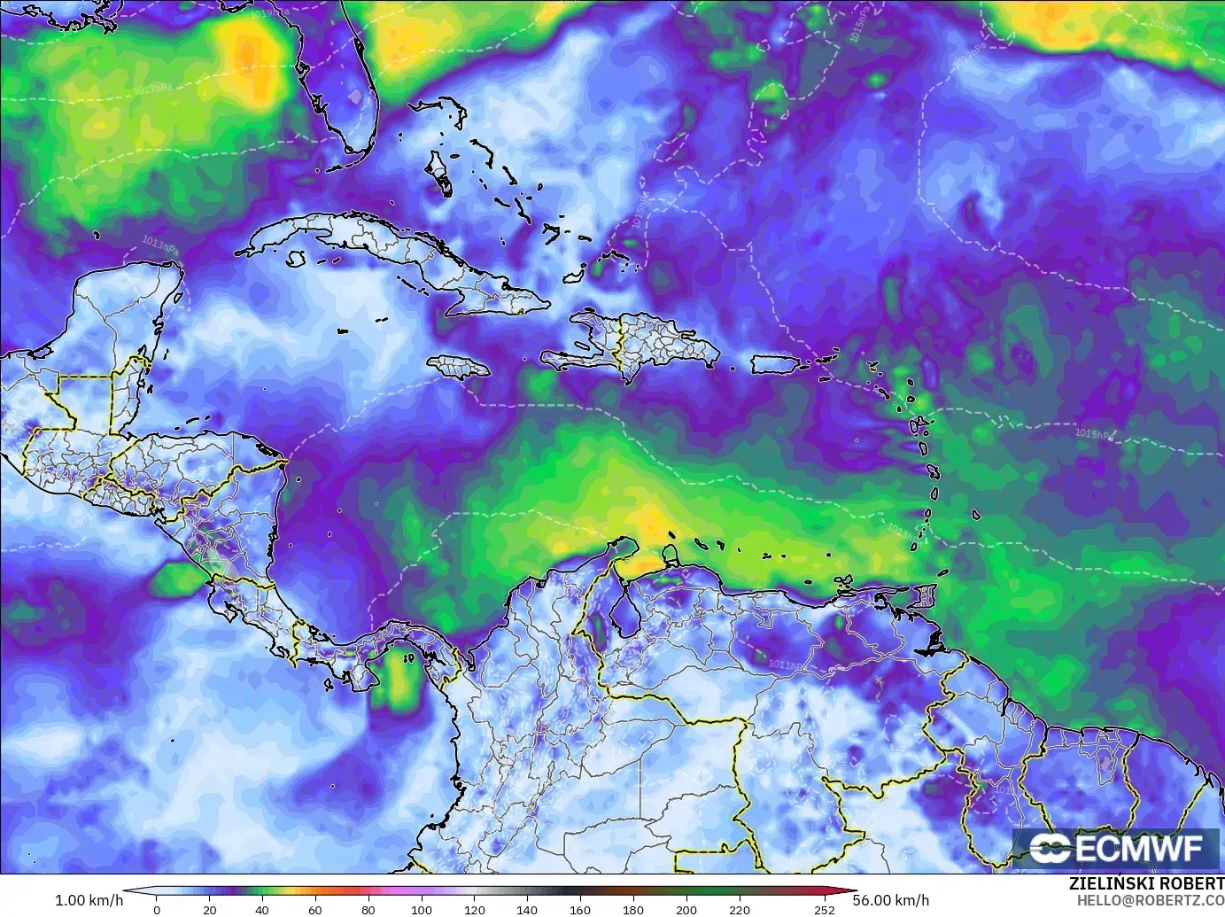 ECMWF IFS 0.25° model - Karayipler, Rüzgâr Esintileri