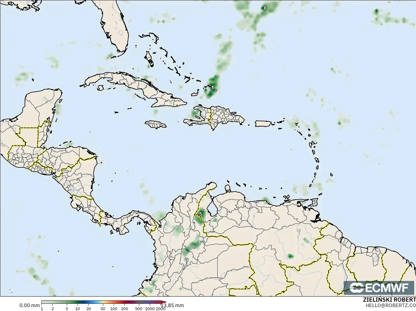 ECMWF IFS 0.25° model - Karayipler, Yağış Birikimi