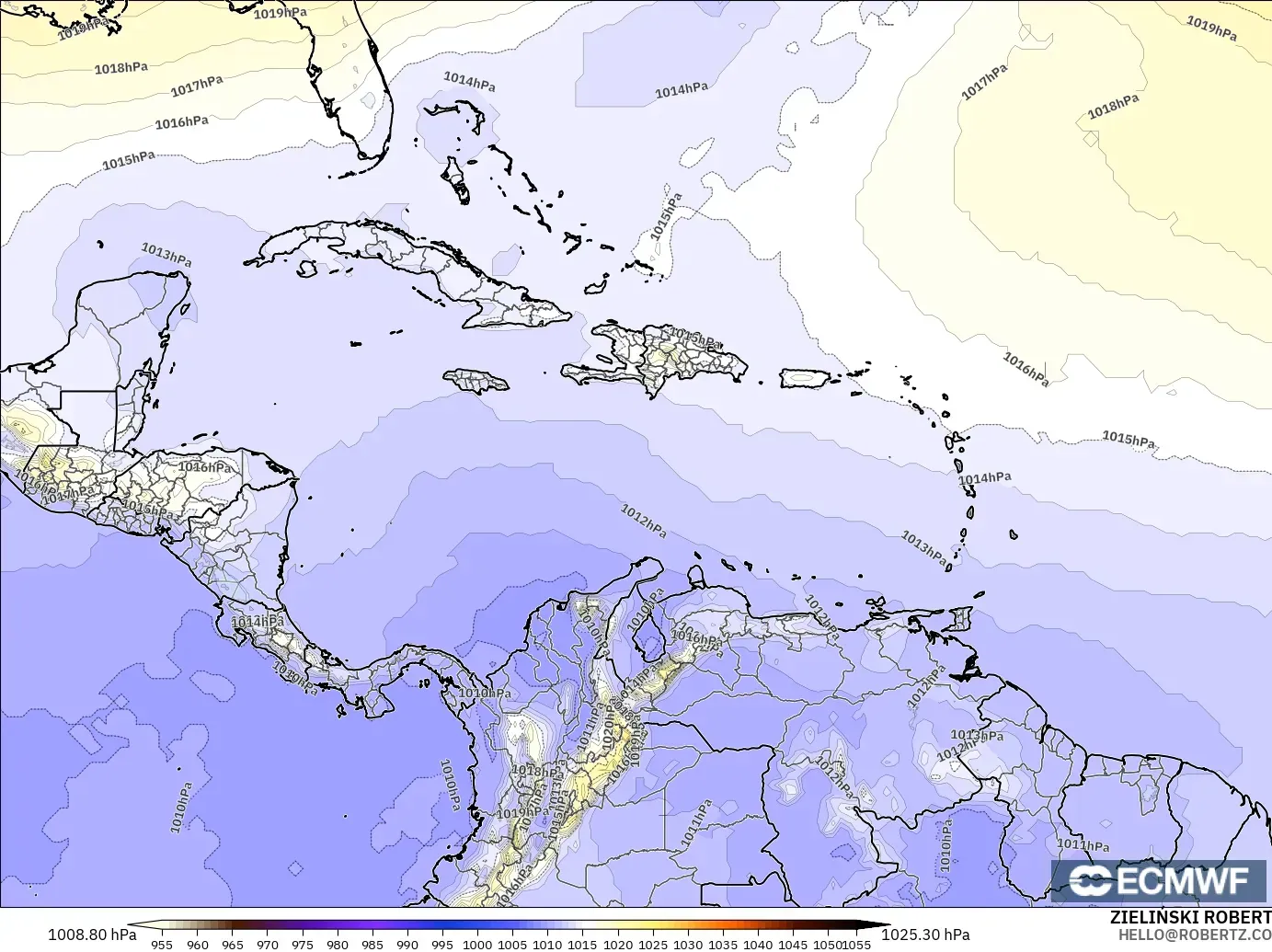 ECMWF IFS 0.25° model - Karayipler, Basınç