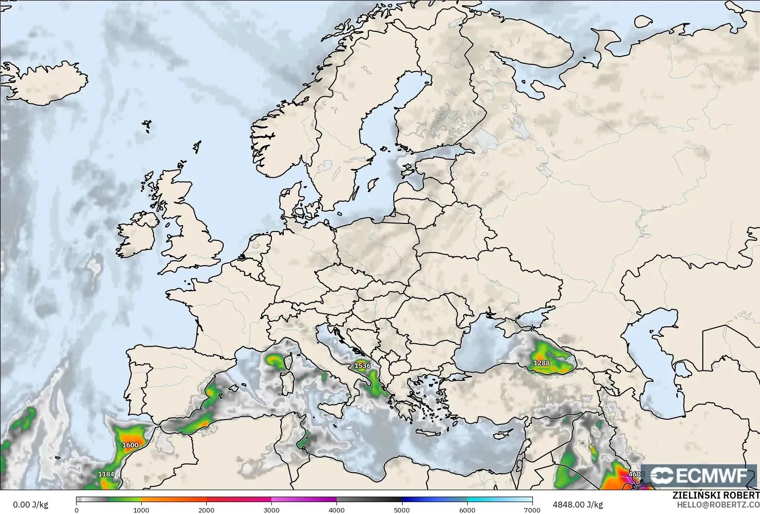 ECMWF IFS 0.25° model - Avrupa, CAPE