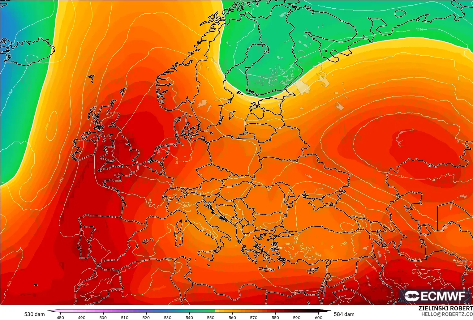 ECMWF IFS 0.25° model - Avrupa, 500 hPa’da jeopotansiyel yükseklik