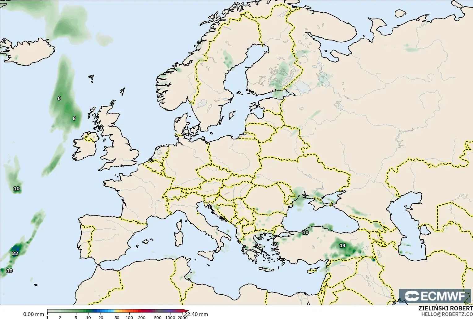 ECMWF IFS 0.25° model - Avrupa, Yağış Birikimi