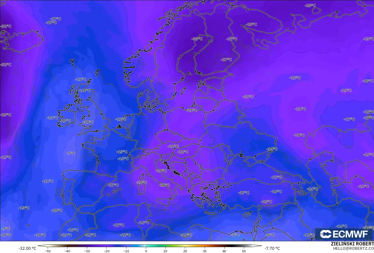 ECMWF IFS 0.25° model - Avrupa, 500 hPa Sıcaklık