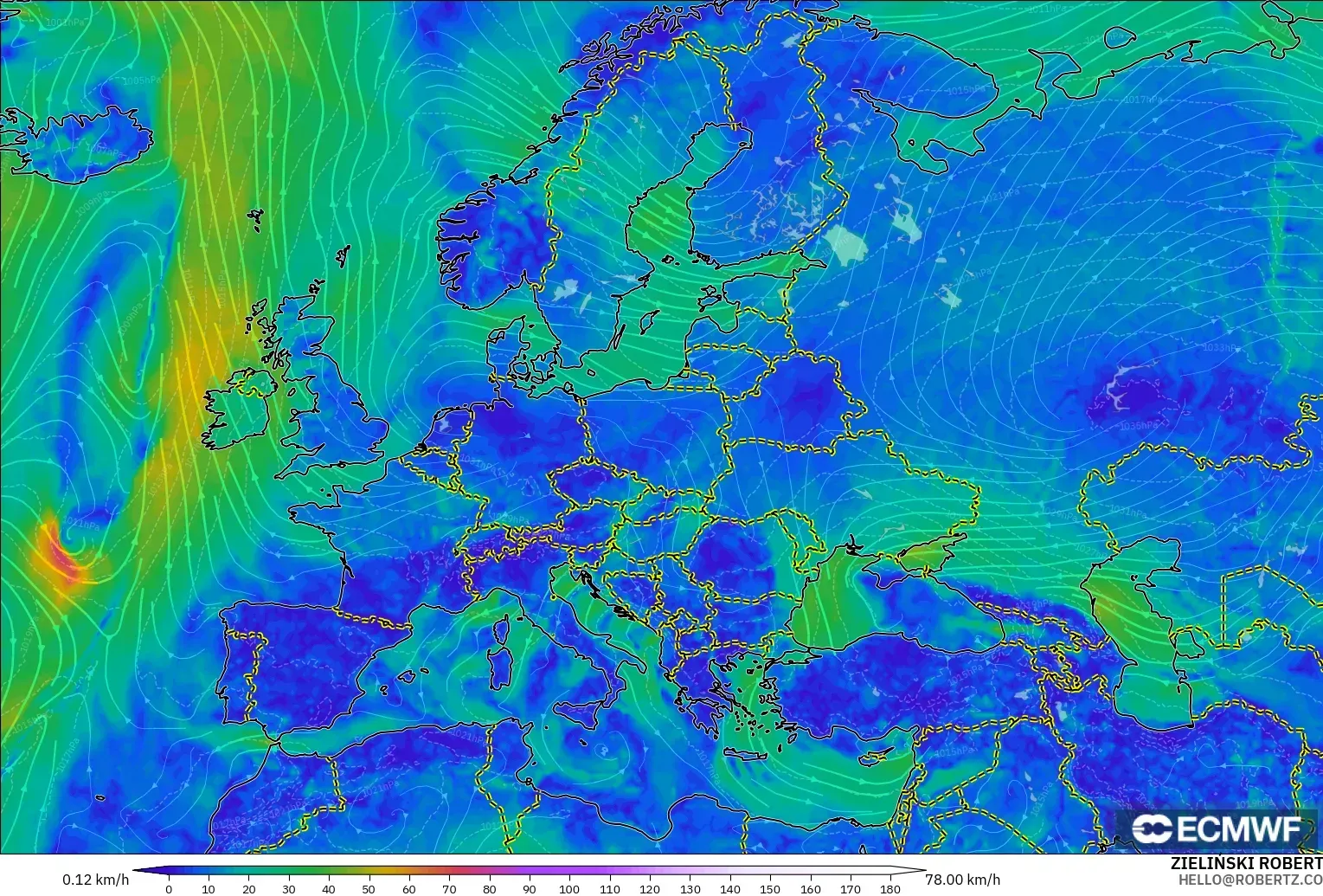 ECMWF IFS 0.25° model - Avrupa, 10 m Rüzgâr
