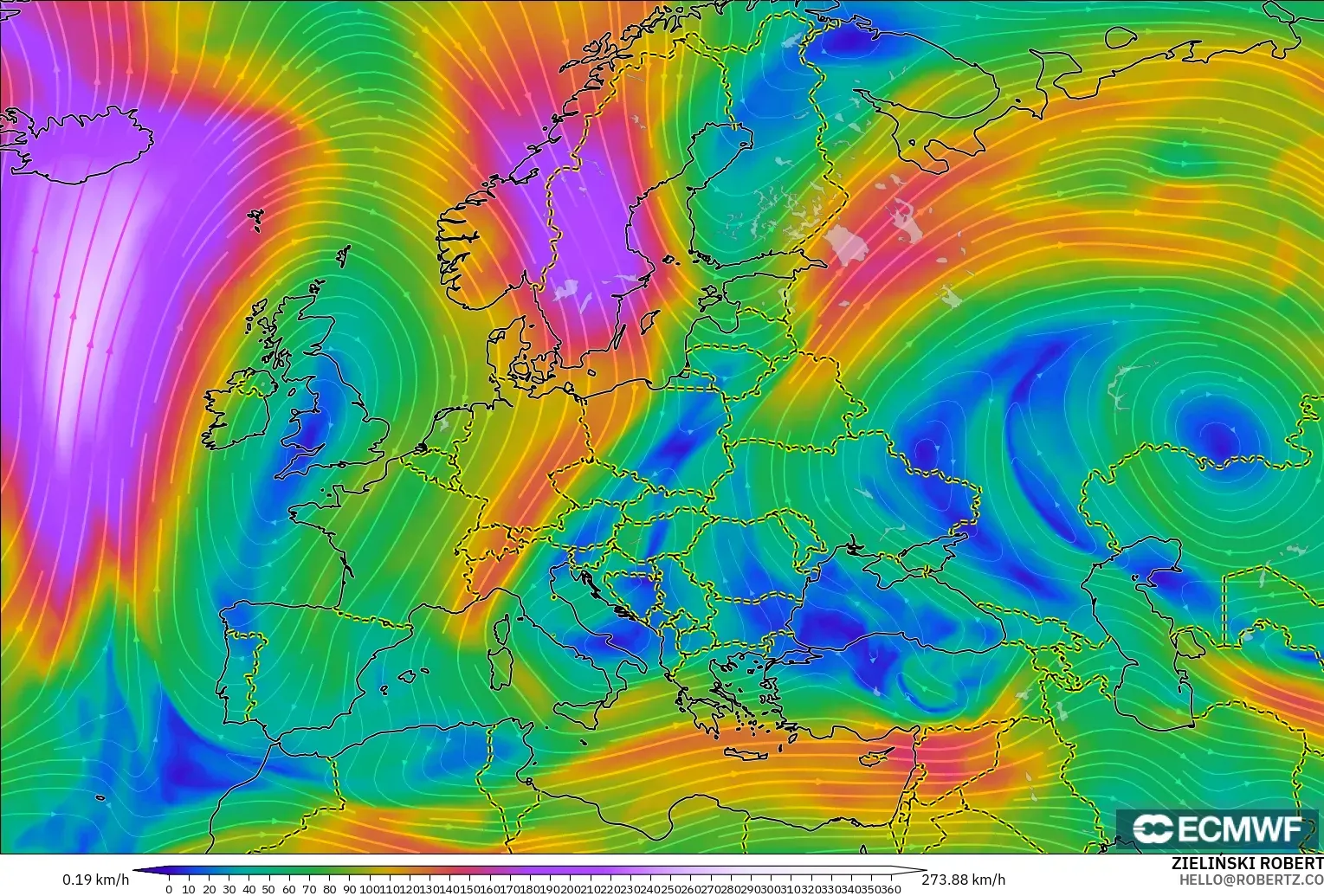 ECMWF IFS 0.25° model - Avrupa, 300 hPa Rüzgârı (jet)
