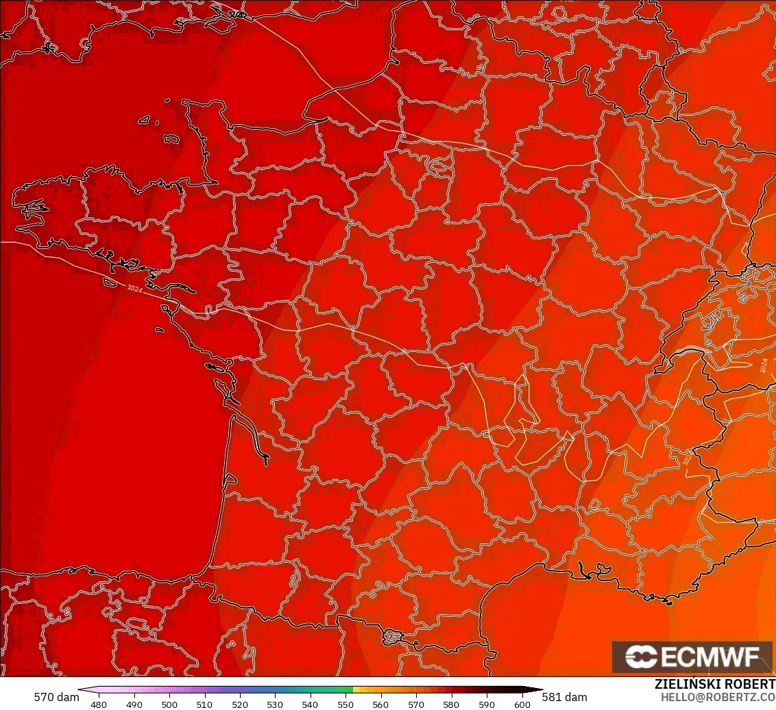 ECMWF IFS 0.25° model - Fransa, 500 hPa’da jeopotansiyel yükseklik