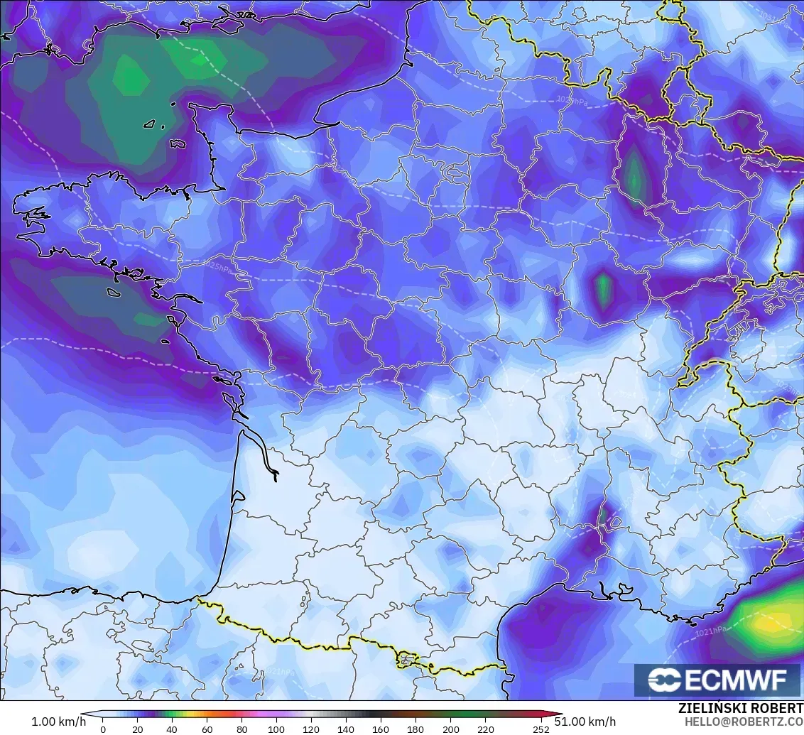 ECMWF IFS 0.25° model - Fransa, Rüzgâr Esintileri