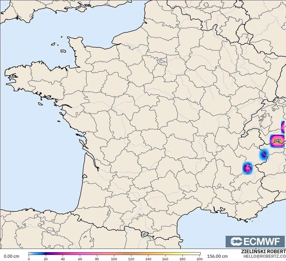 ECMWF IFS 0.25° model - Fransa, Kar Kalınlığı