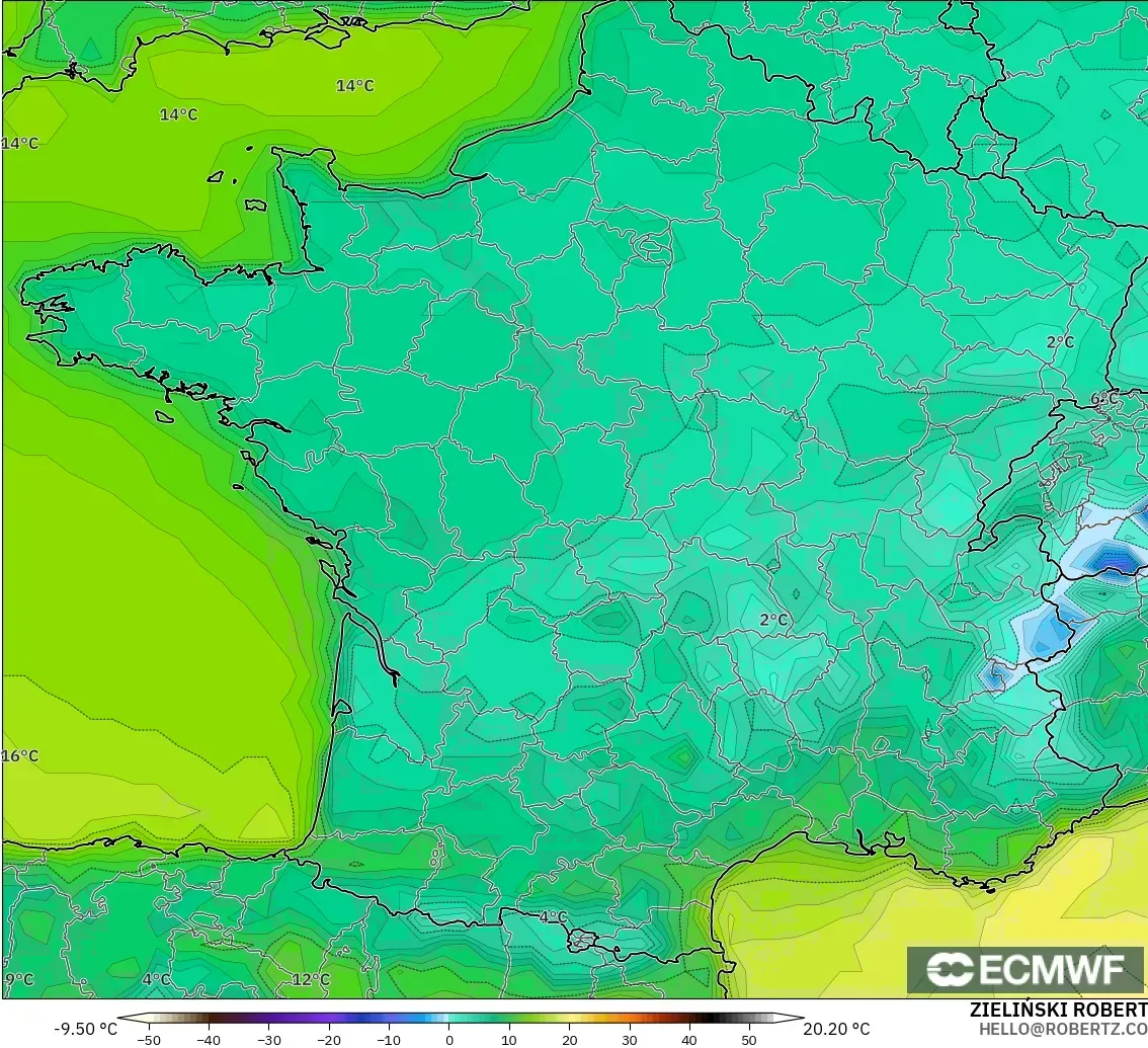 ECMWF IFS 0.25° model - Fransa, 2 m Sıcaklık