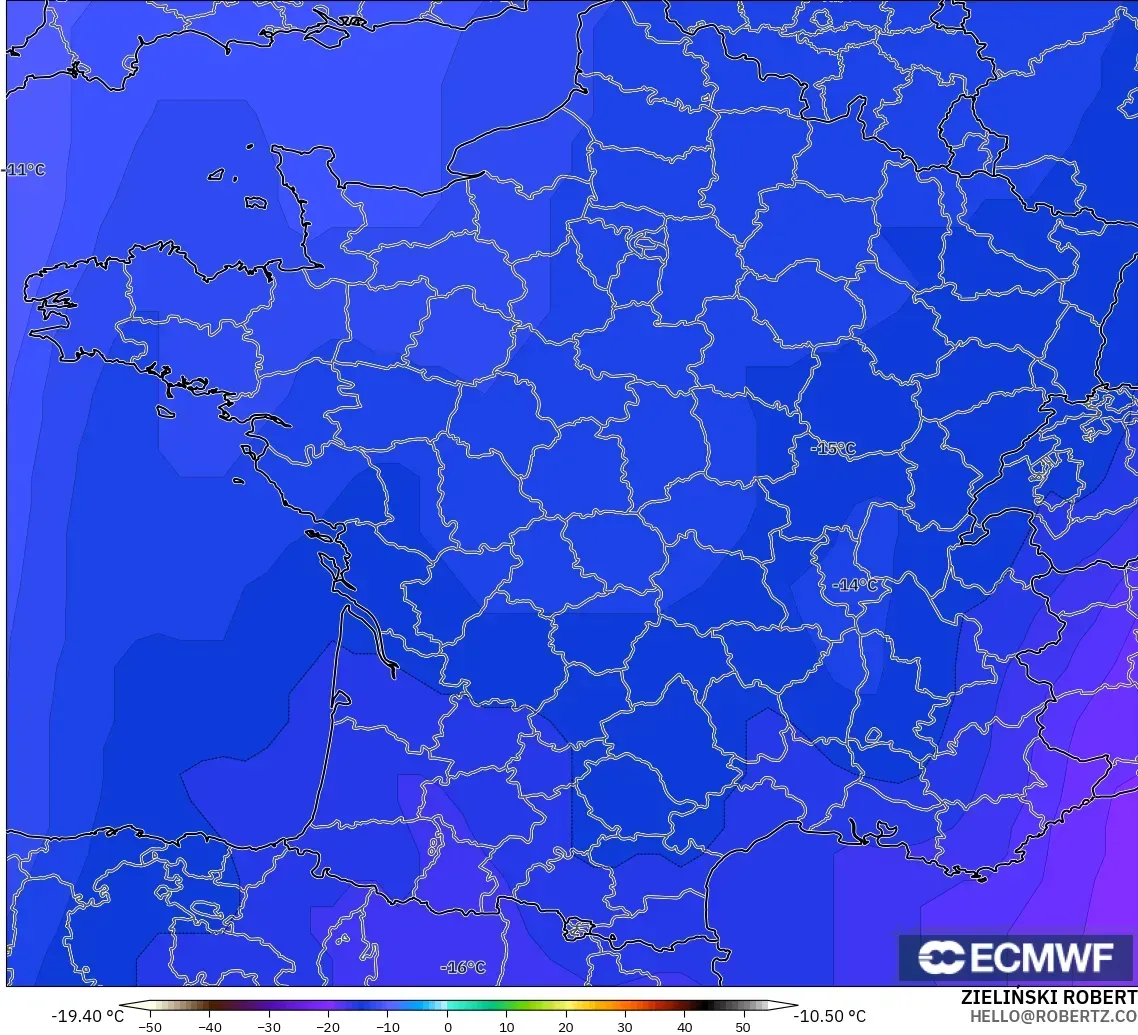 ECMWF IFS 0.25° model - Fransa, 500 hPa Sıcaklık