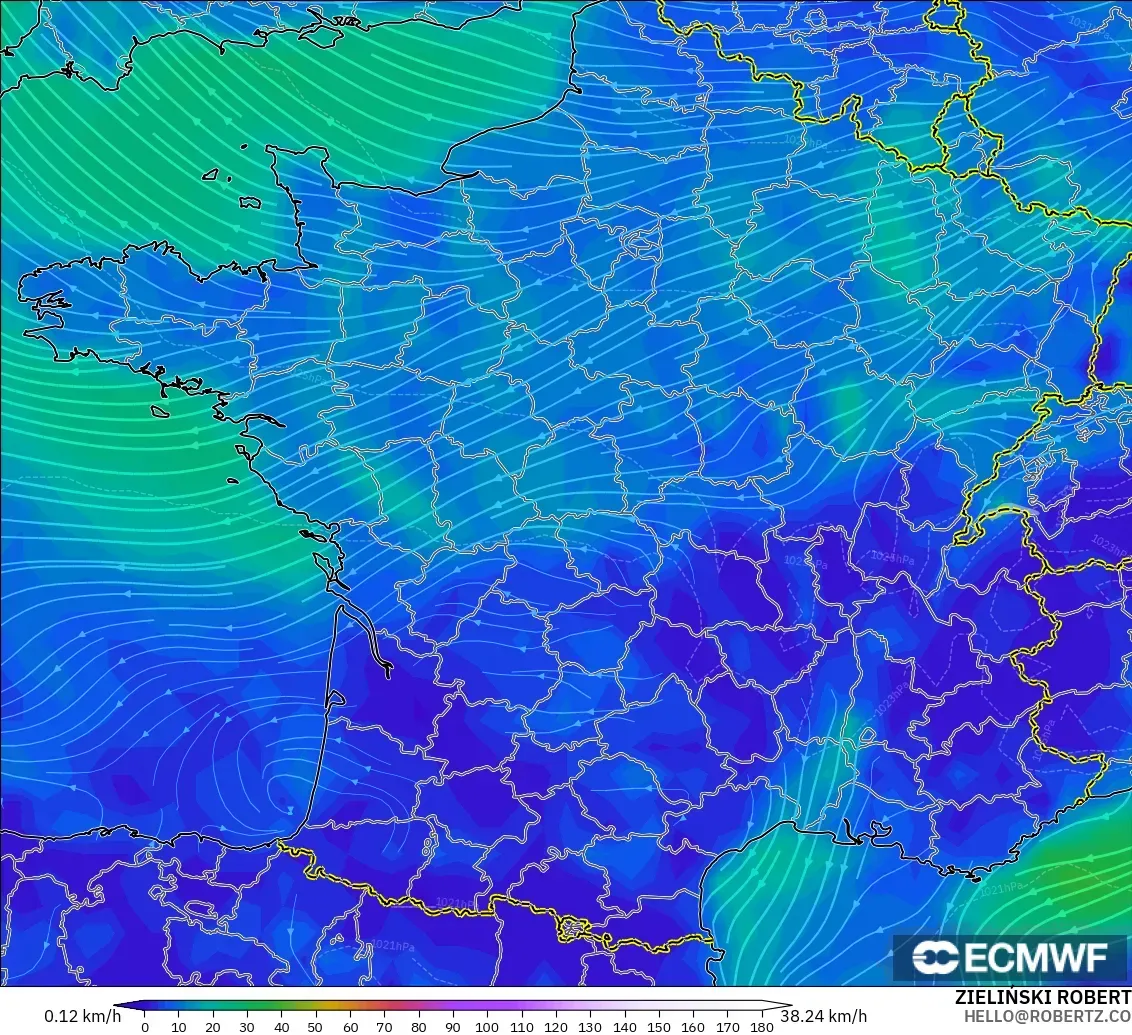 ECMWF IFS 0.25° model - Fransa, 10 m Rüzgâr