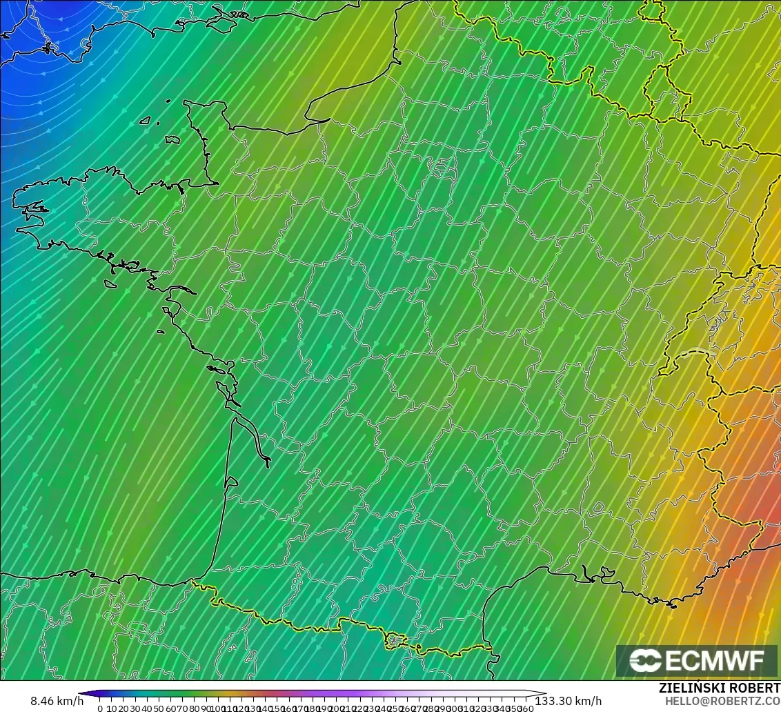 ECMWF IFS 0.25° model - Fransa, 300 hPa Rüzgârı (jet)