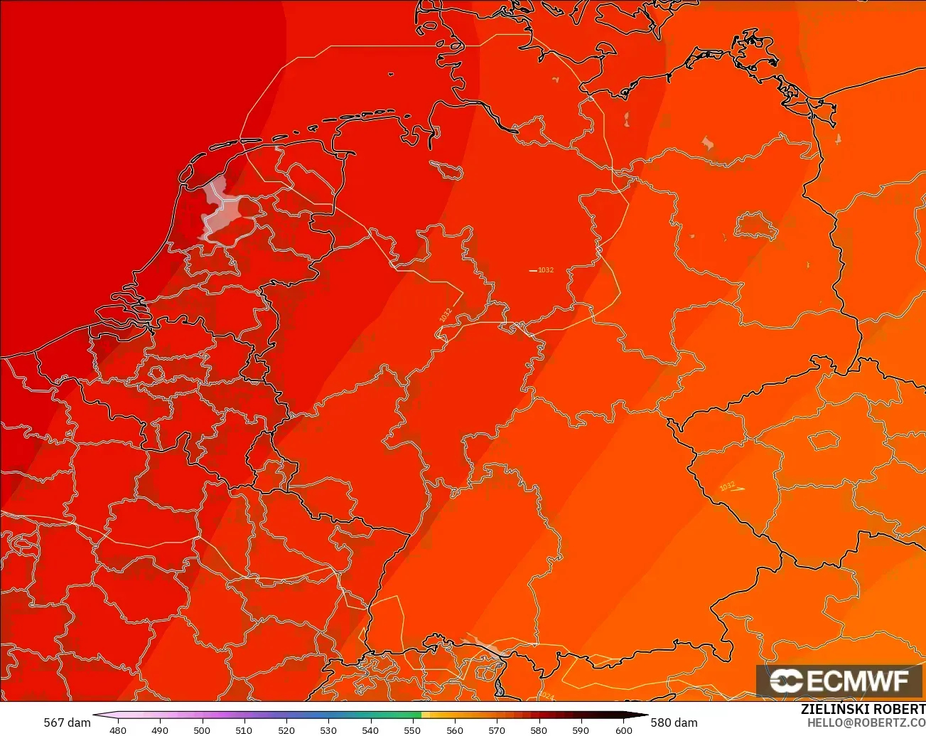 ECMWF IFS 0.25° model - Almanya, 500 hPa’da jeopotansiyel yükseklik
