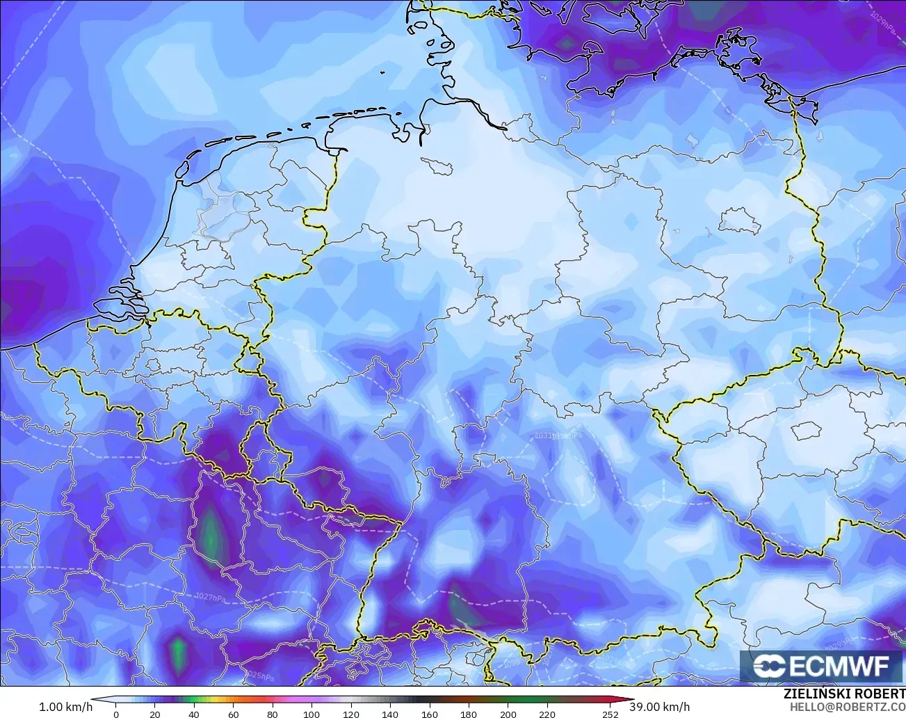 ECMWF IFS 0.25° model - Almanya, En Yüksek Rüzgâr