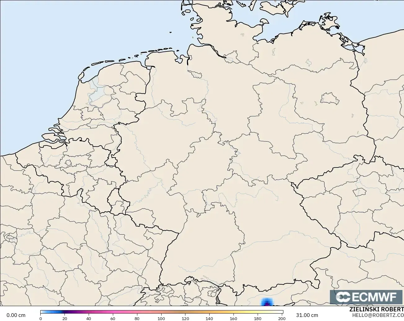 ECMWF IFS 0.25° model - Almanya, Kar Kalınlığı