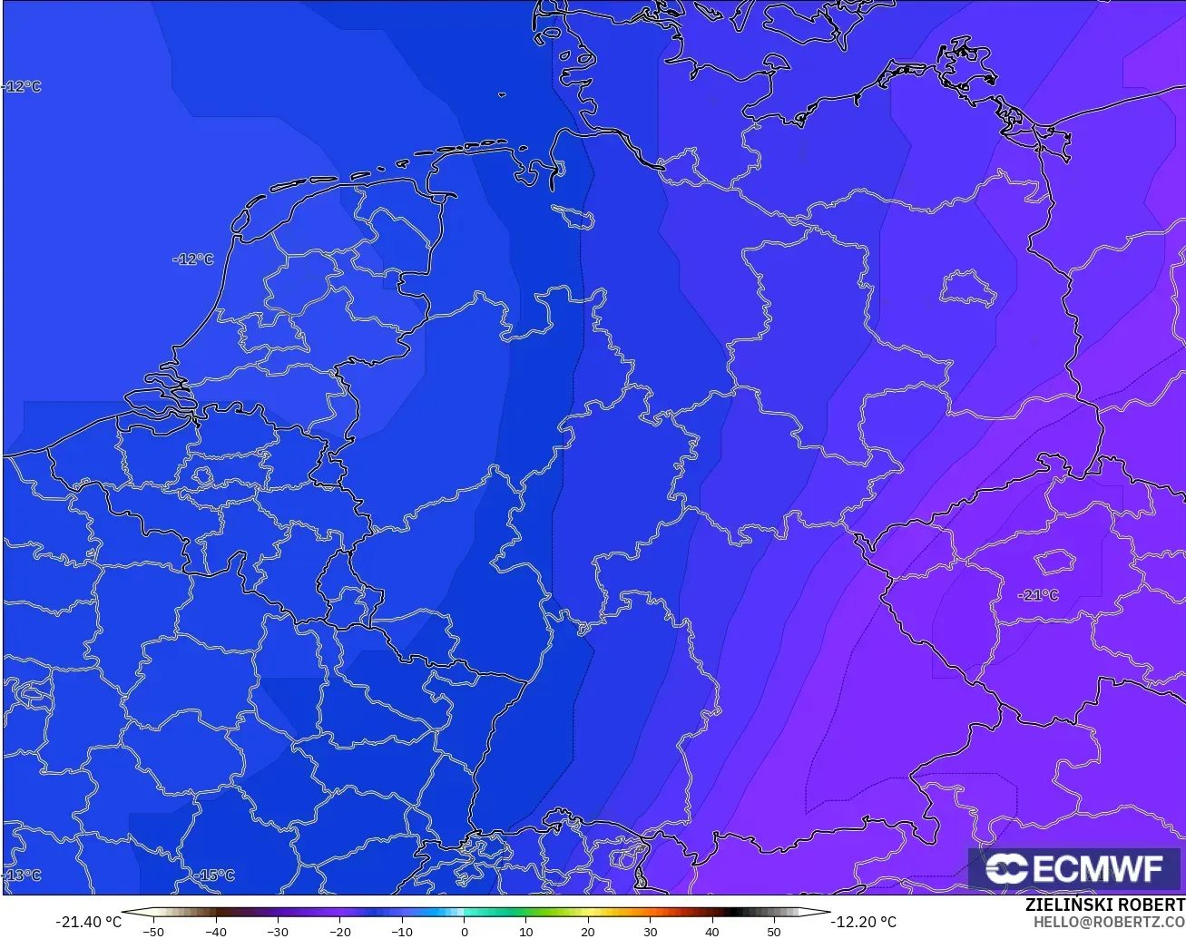 ECMWF IFS 0.25° model - Almanya, 500 hPa Sıcaklık