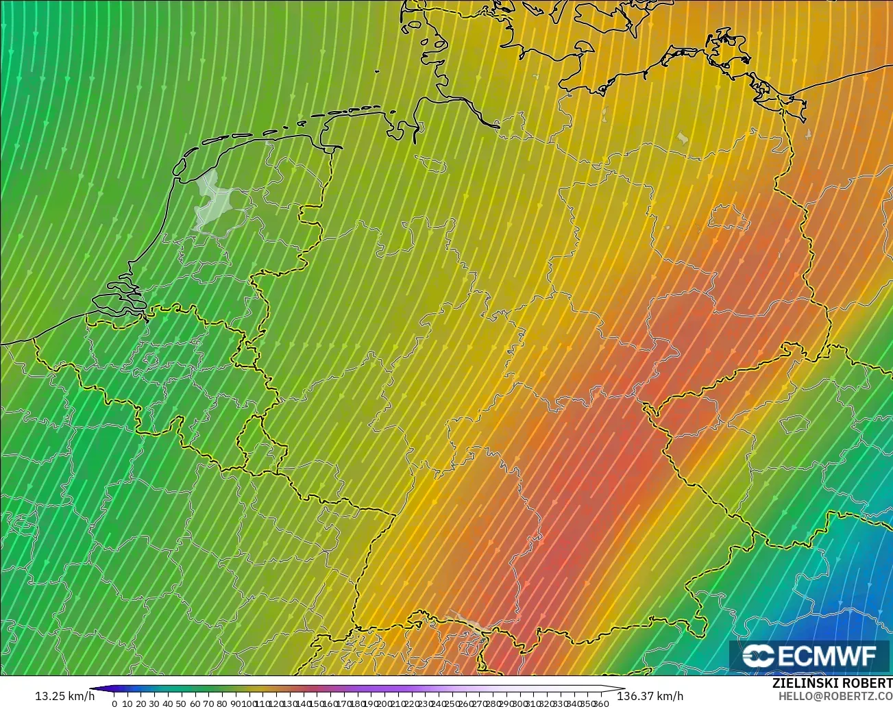 ECMWF IFS 0.25° model - Almanya, 300 hPa Rüzgârı (jet)