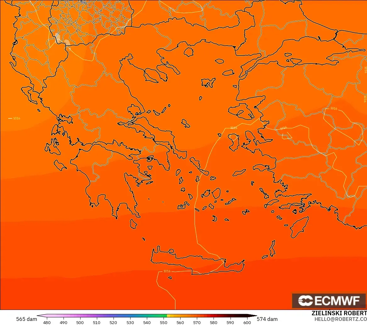 ECMWF IFS 0.25° model - Yunanistan, 500 hPa’da jeopotansiyel yükseklik