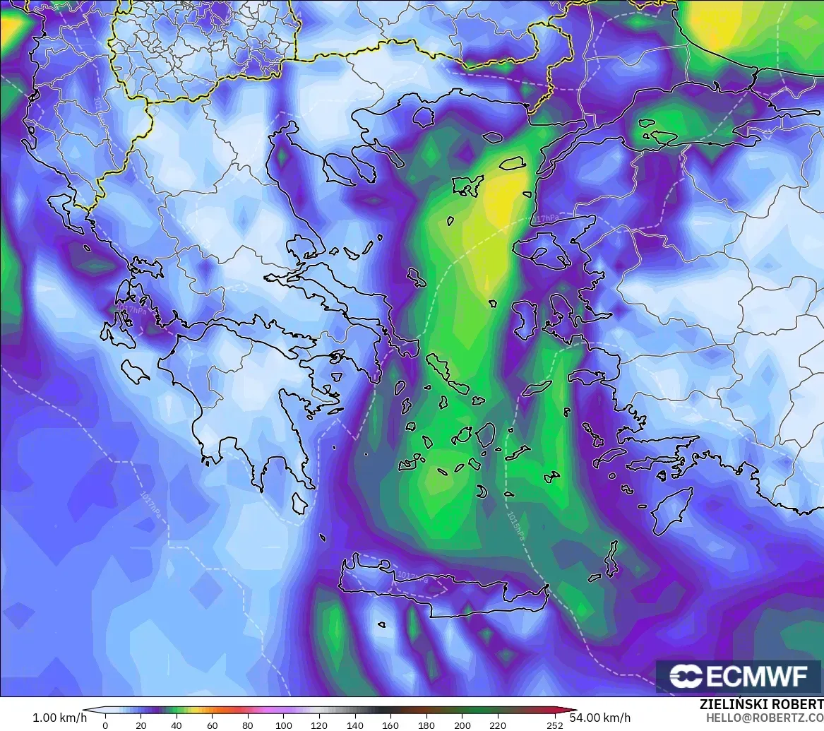 ECMWF IFS 0.25° model - Yunanistan, En Yüksek Rüzgâr