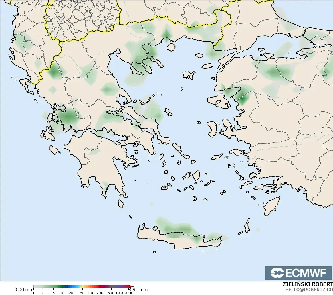 ECMWF IFS 0.25° model - Yunanistan, Yağış Birikimi