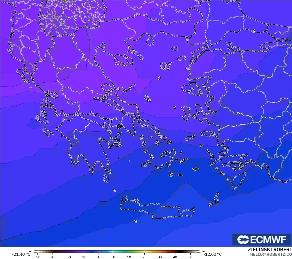 ECMWF IFS 0.25° model - Yunanistan, 500 hPa Sıcaklık