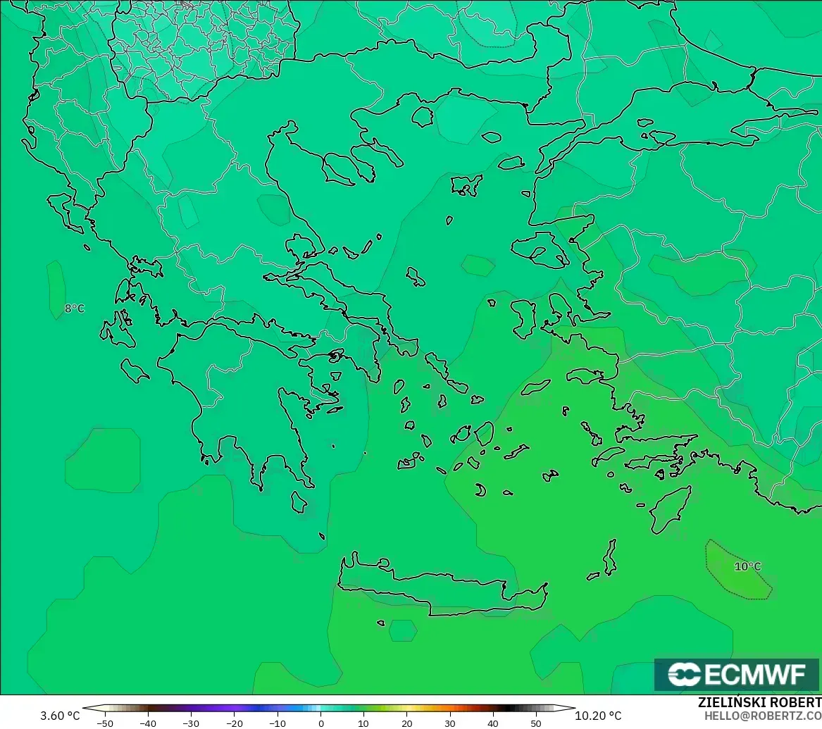 ECMWF IFS 0.25° model - Yunanistan, 850 hPa Sıcaklık