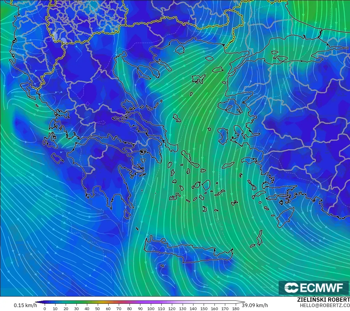 ECMWF IFS 0.25° model - Yunanistan, 10 m Rüzgâr
