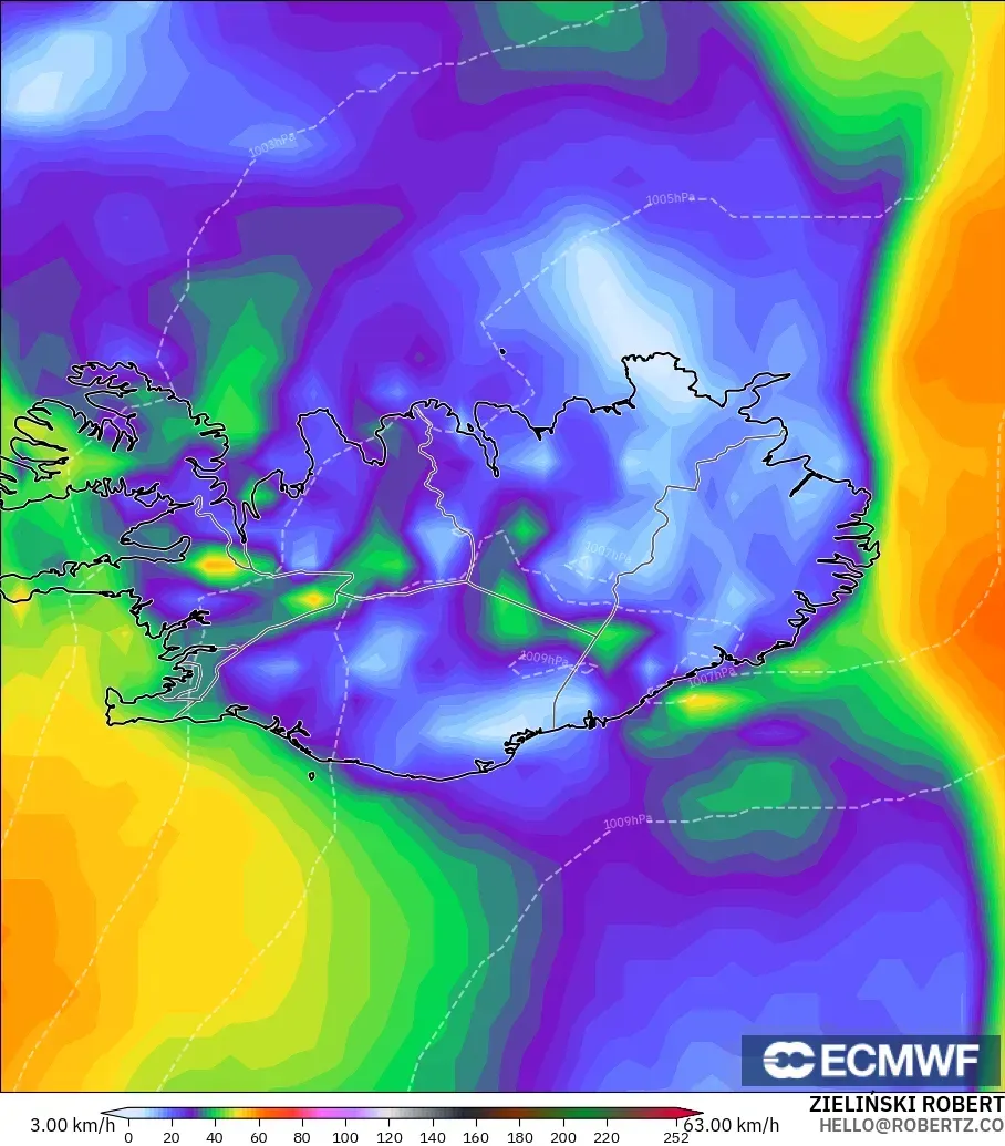 ECMWF IFS 0.25° model - İzlanda, Rüzgâr Esintileri