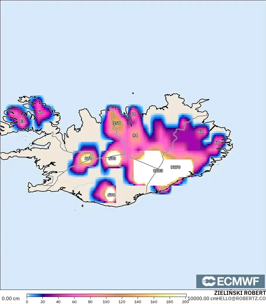 ECMWF IFS 0.25° model - İzlanda, Kar Kalınlığı