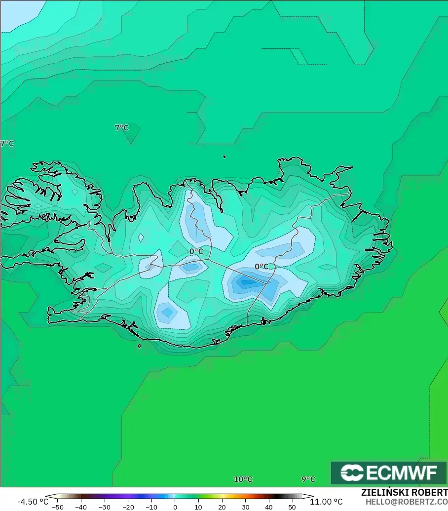 ECMWF IFS 0.25° model - İzlanda, 2 m Sıcaklık