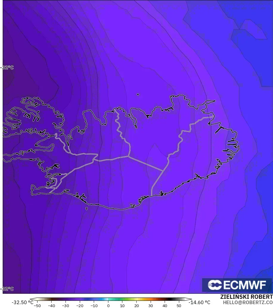 ECMWF IFS 0.25° model - İzlanda, 500 hPa Sıcaklık
