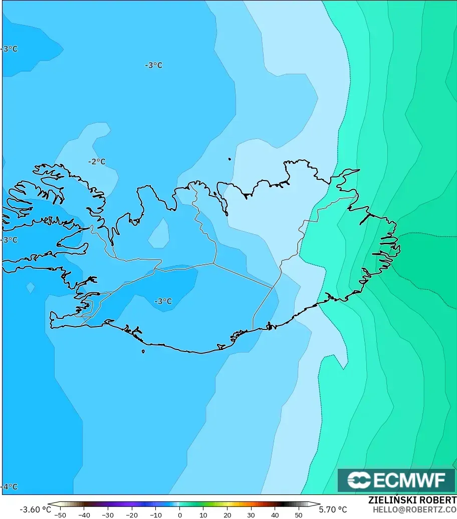 ECMWF IFS 0.25° model - İzlanda, 850 hPa Sıcaklık