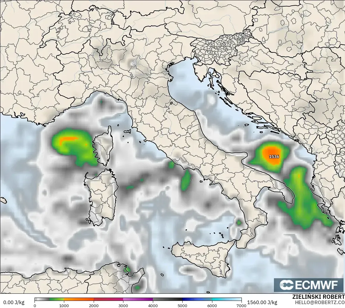 ECMWF IFS 0.25° model - İtalya, CAPE