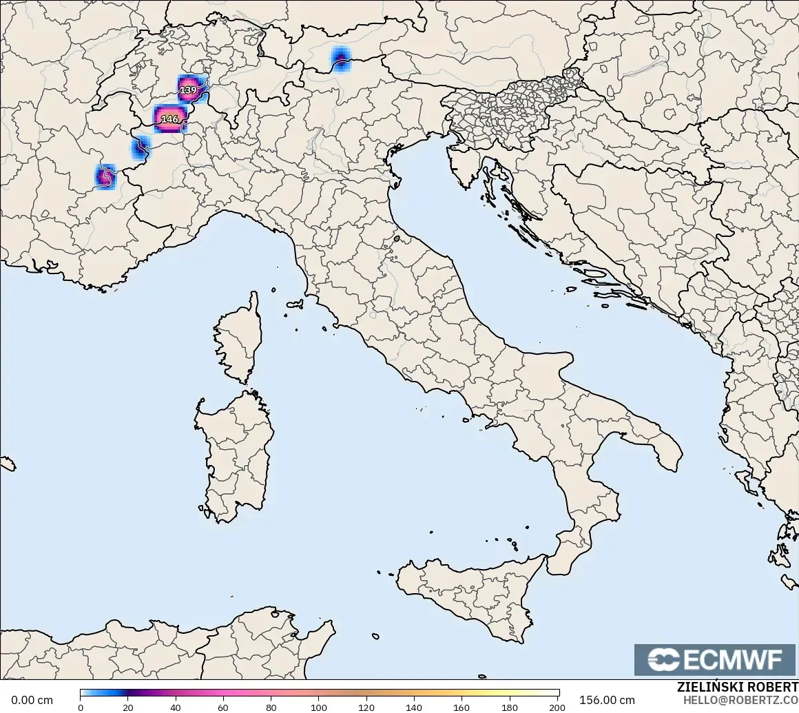 ECMWF IFS 0.25° model - İtalya, Kar Kalınlığı