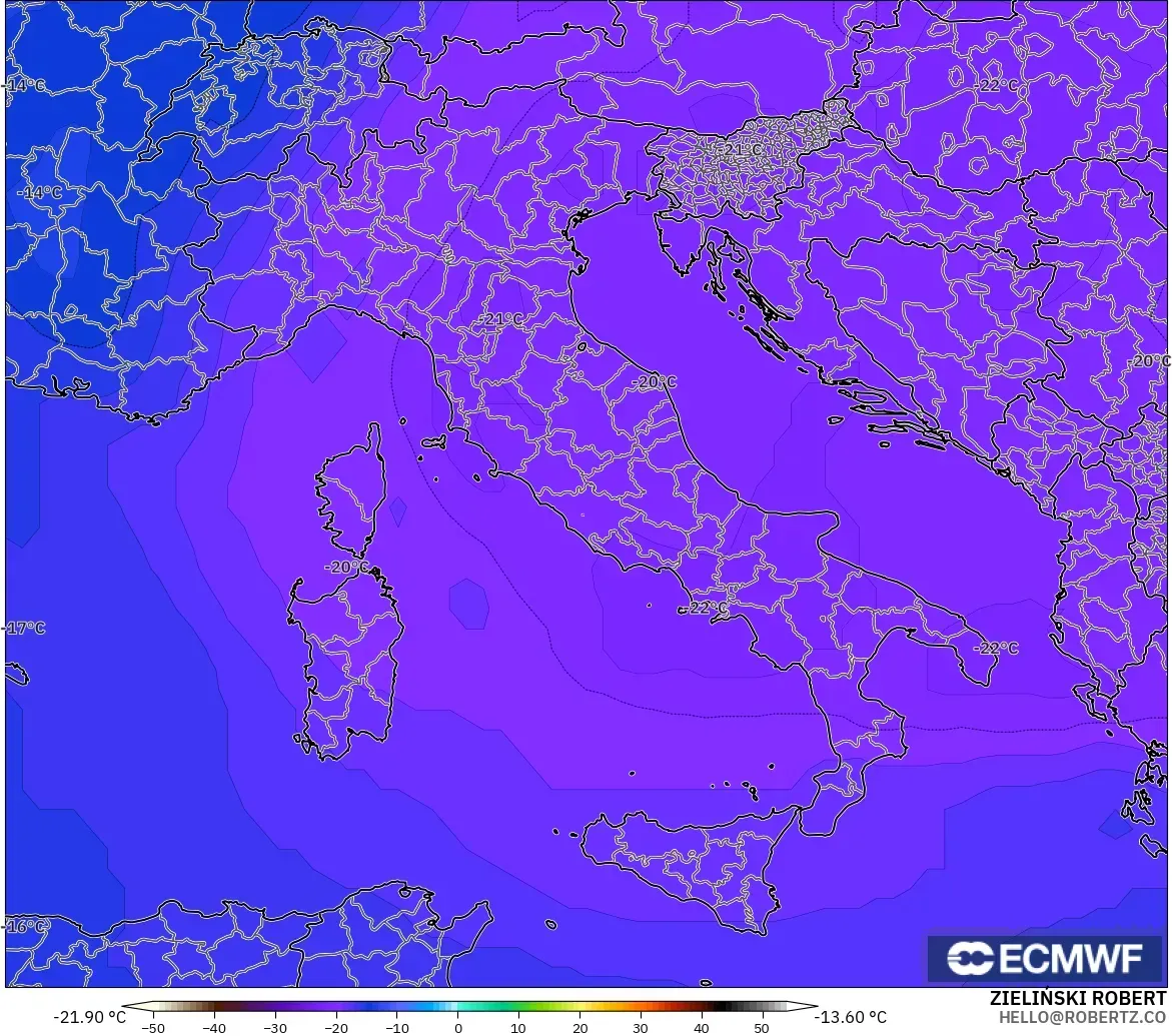 ECMWF IFS 0.25° model - İtalya, 500 hPa Sıcaklık