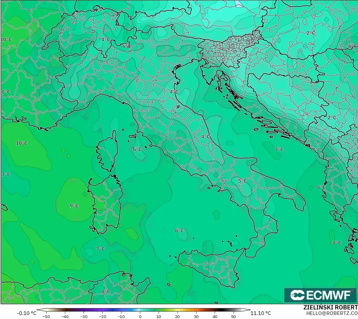 ECMWF IFS 0.25° model - İtalya, 850 hPa Sıcaklık