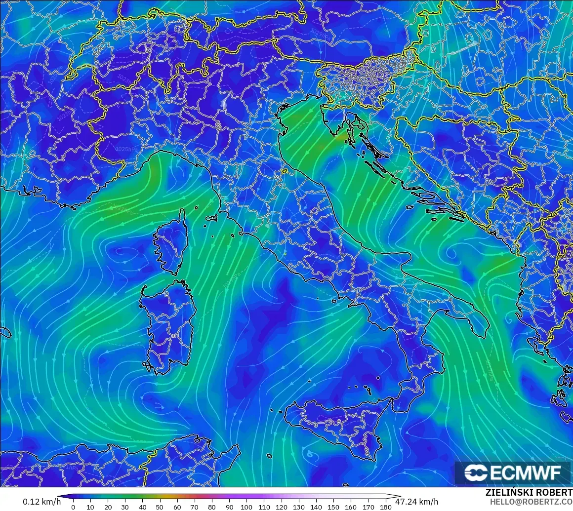 ECMWF IFS 0.25° model - İtalya, 10 m Rüzgâr