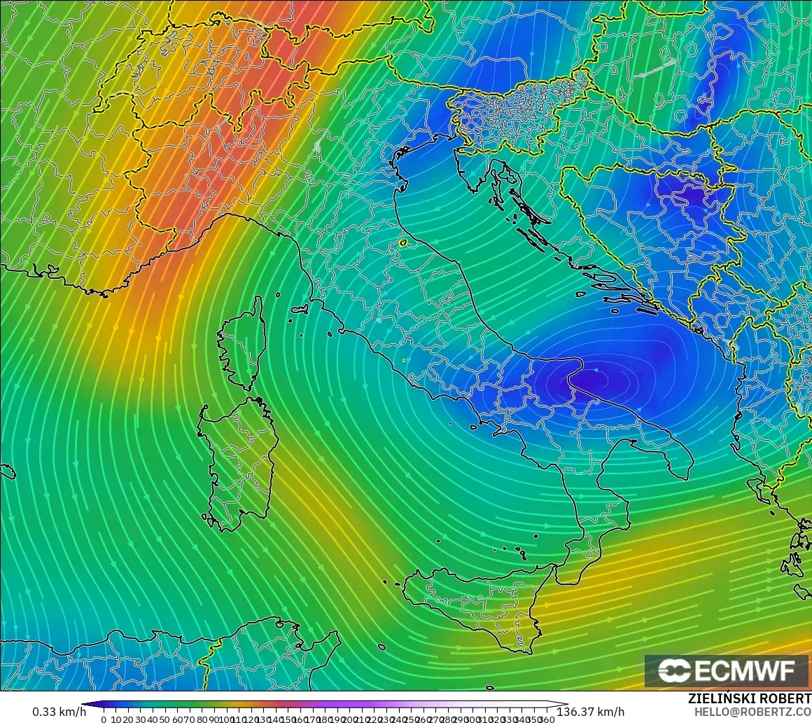 ECMWF IFS 0.25° model - İtalya, 300 hPa Rüzgârı (jet)