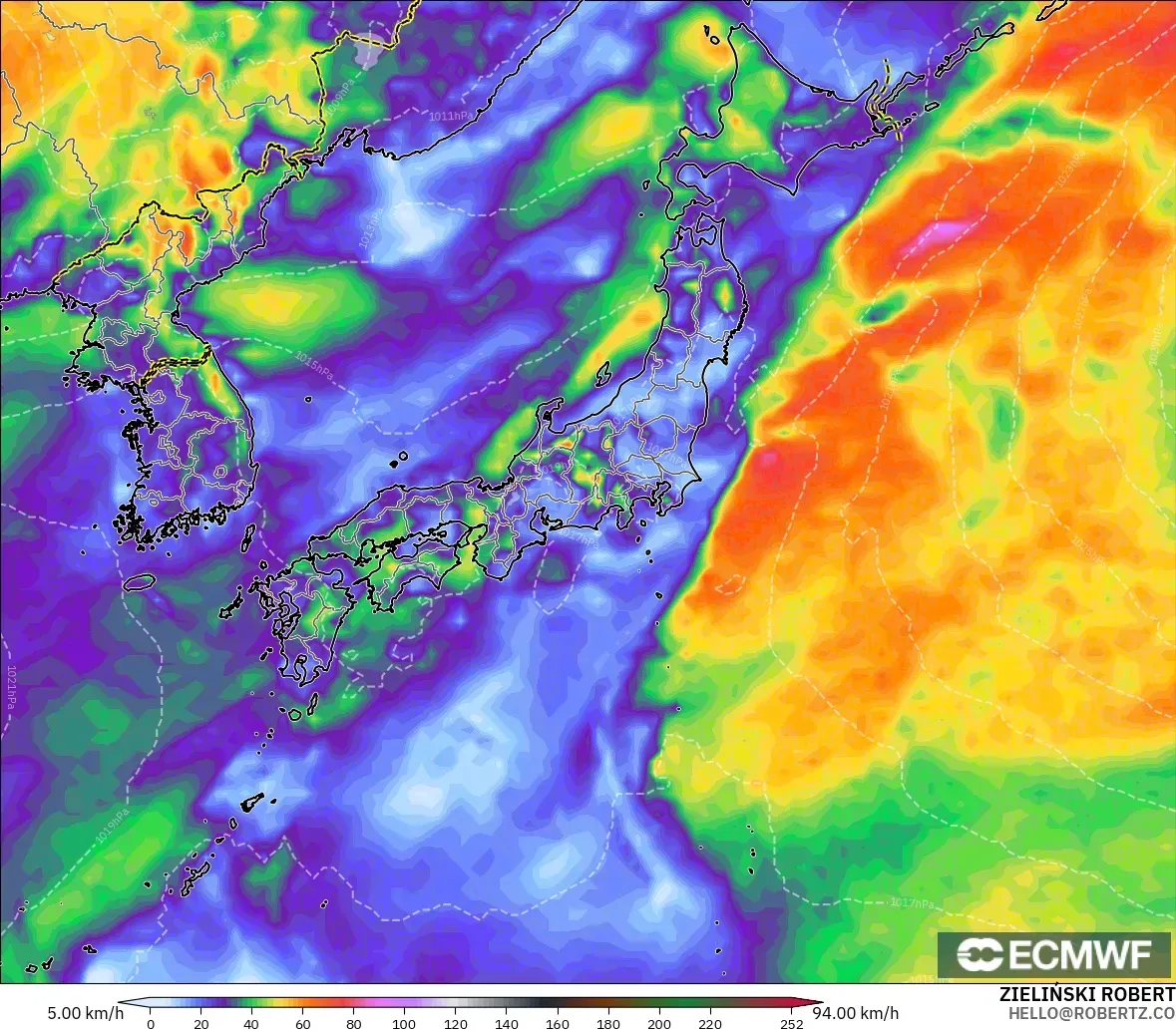 ECMWF IFS 0.25° model - Japonya, Rüzgâr Esintileri