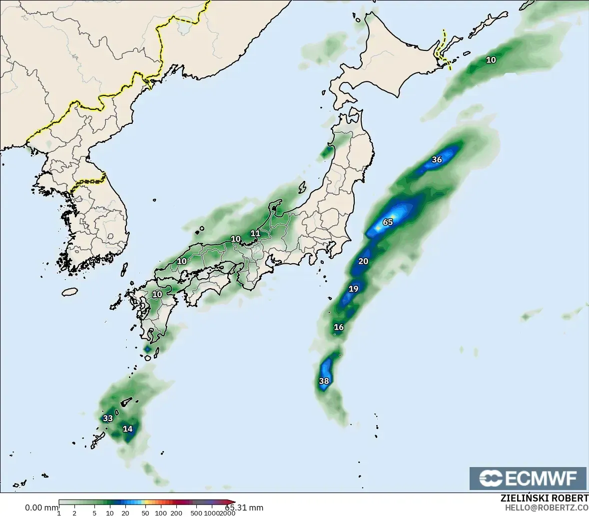 ECMWF IFS 0.25° model - Japonya, Yağış Birikimi