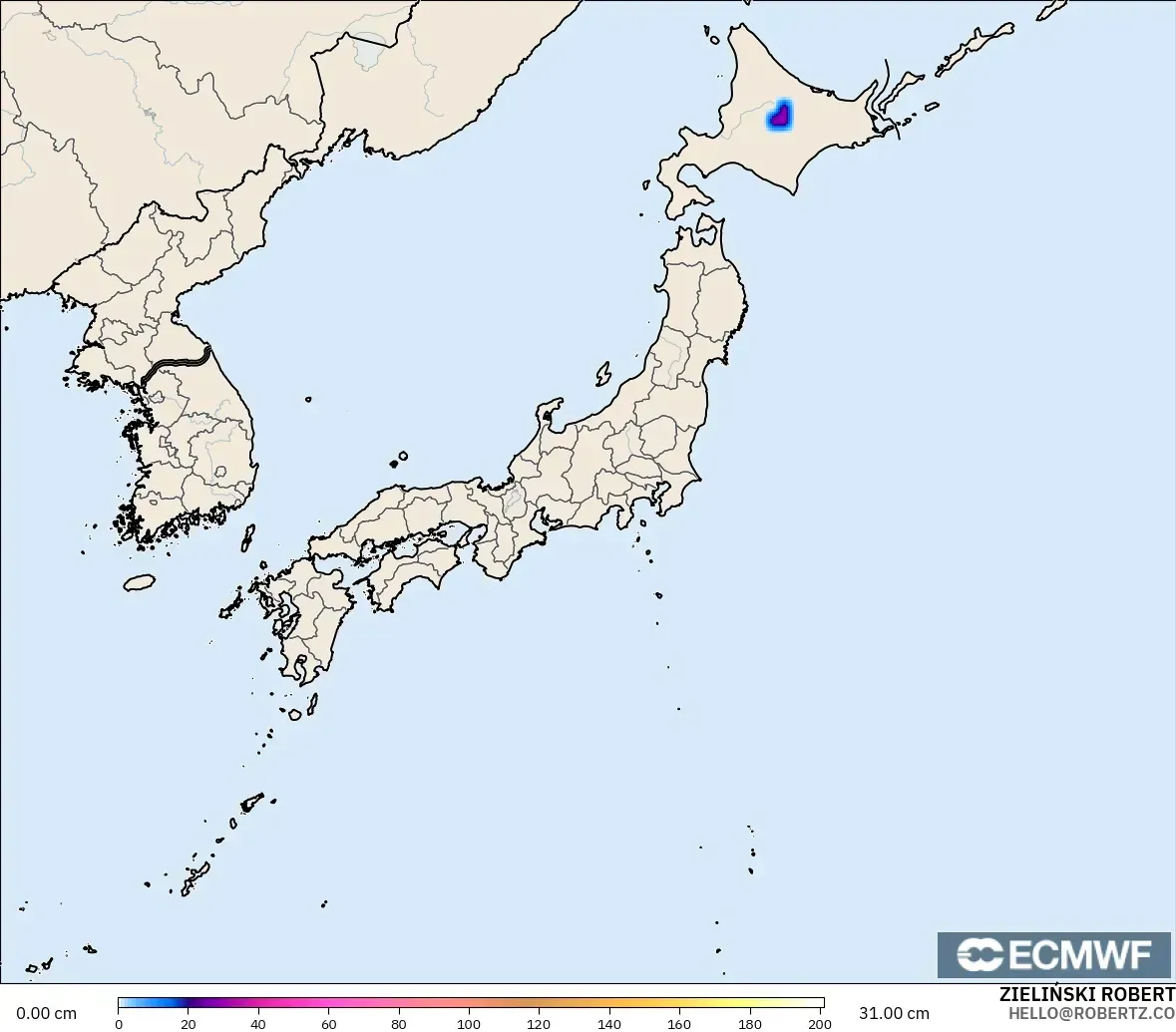 ECMWF IFS 0.25° model - Japonya, Kar Kalınlığı