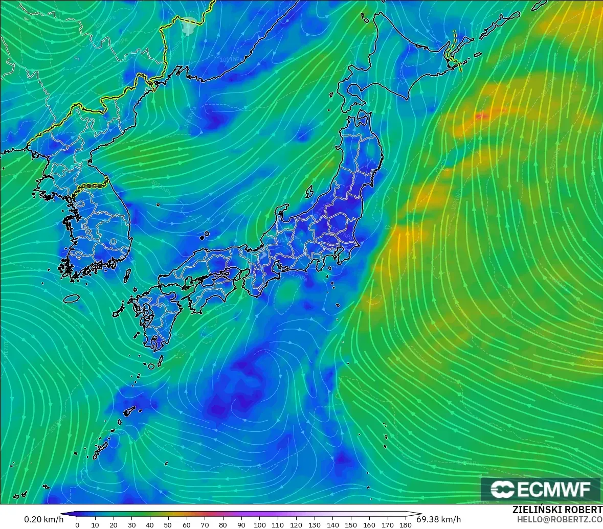 ECMWF IFS 0.25° model - Japonya, 10 m Rüzgâr