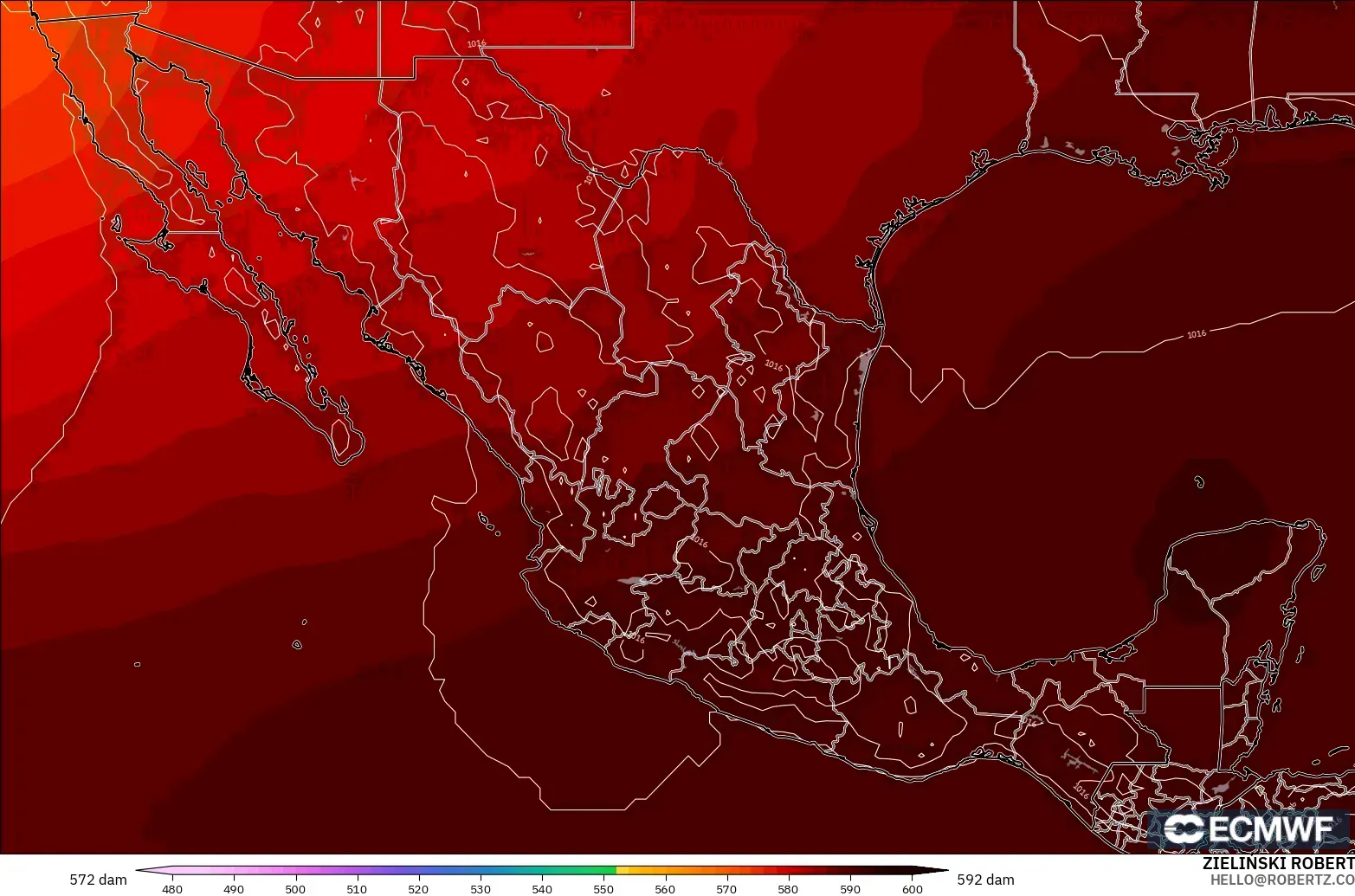 ECMWF IFS 0.25° model - Meksika, 500 hPa’da jeopotansiyel yükseklik