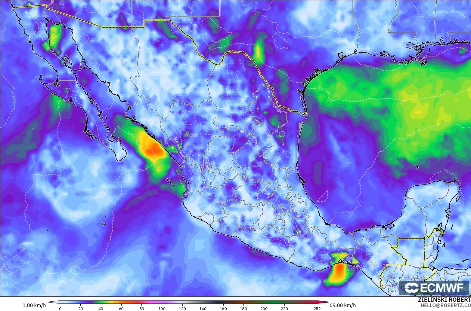 ECMWF IFS 0.25° model - Meksika, Rüzgâr Esintileri