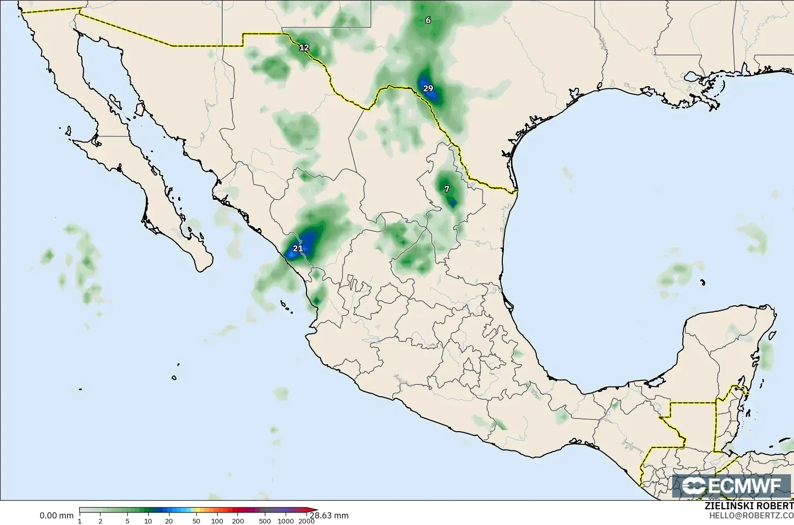 ECMWF IFS 0.25° model - Meksika, Yağış Birikimi