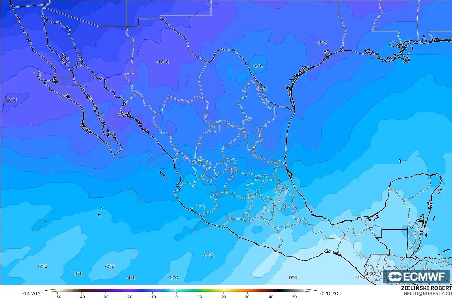 ECMWF IFS 0.25° model - Meksika, 500 hPa Sıcaklık