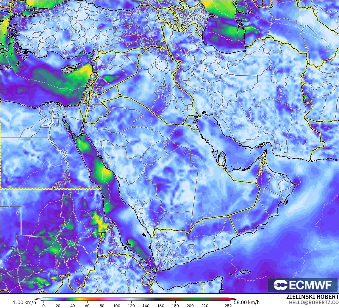 ECMWF IFS 0.25° model - Orta Doğu, Rüzgâr Esintileri